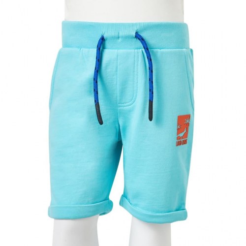 Shorts til børn str. 128 med snøre - akvamarinblå, 100 % bomuld