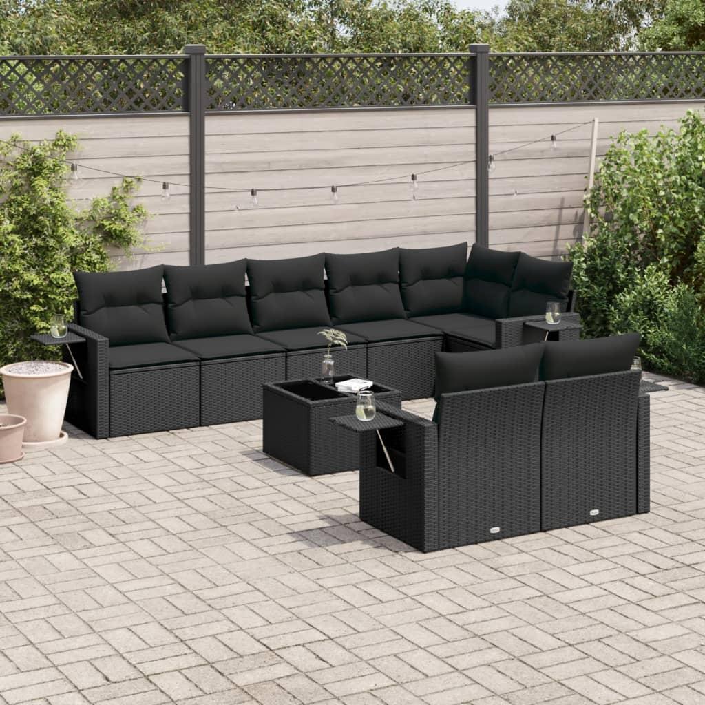 Sofasæt Til Haven 9 Dele Med Hynder Polyrattan - Sort / Med bord