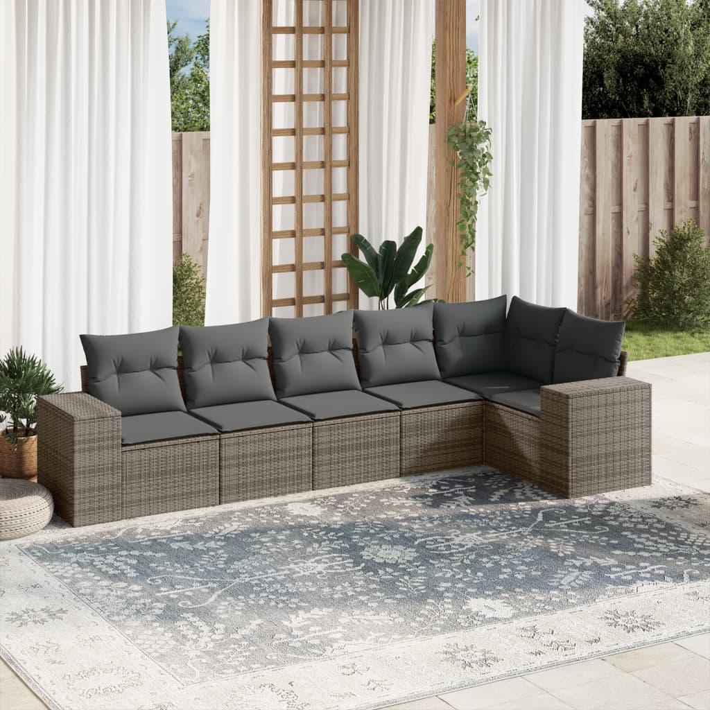 Sofasæt til haven i polyrattan - 6 dele med hynder, grå