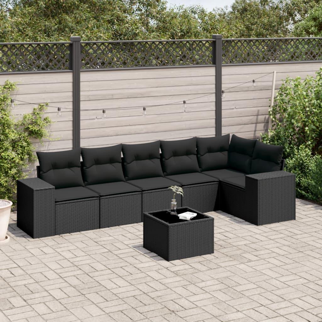 Sofasæt Til Haven 6 Dele Med Hynder Polyrattan - Sort / Med bord