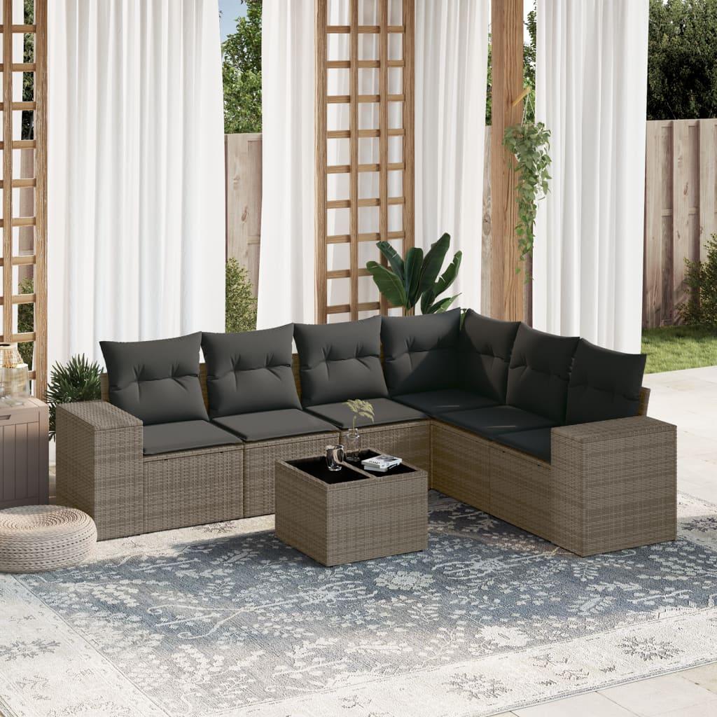 Sofasæt Til Haven 6 Dele Med Hynder Polyrattan - Grå / Med bord