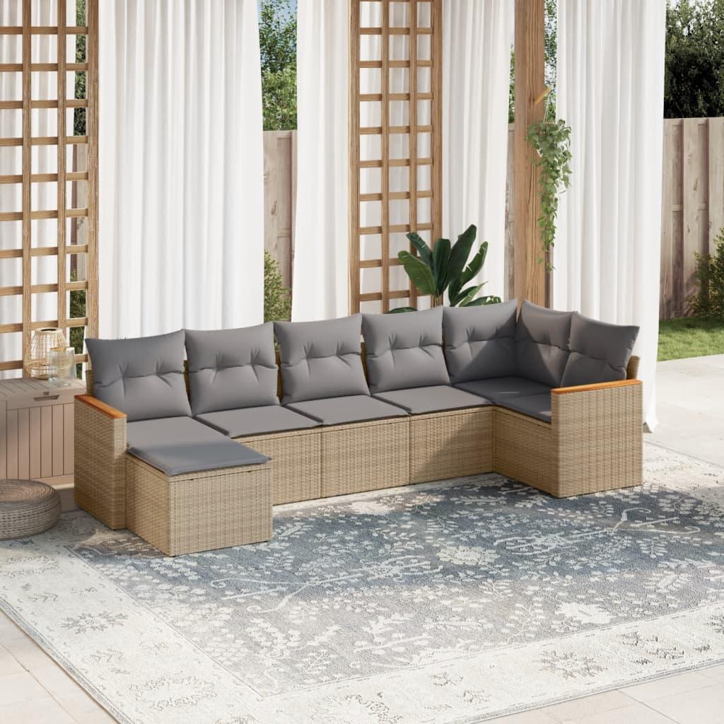 Sofasæt til haven - 7 dele med hynder og opbevaring, polyrattan beige