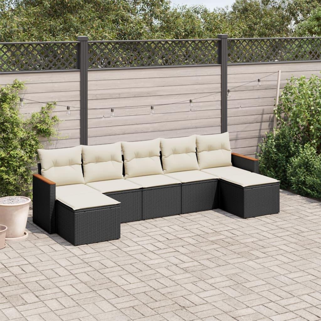 Sofasæt til haven - 7 dele med hynder og opbevaring, polyrattan, sort