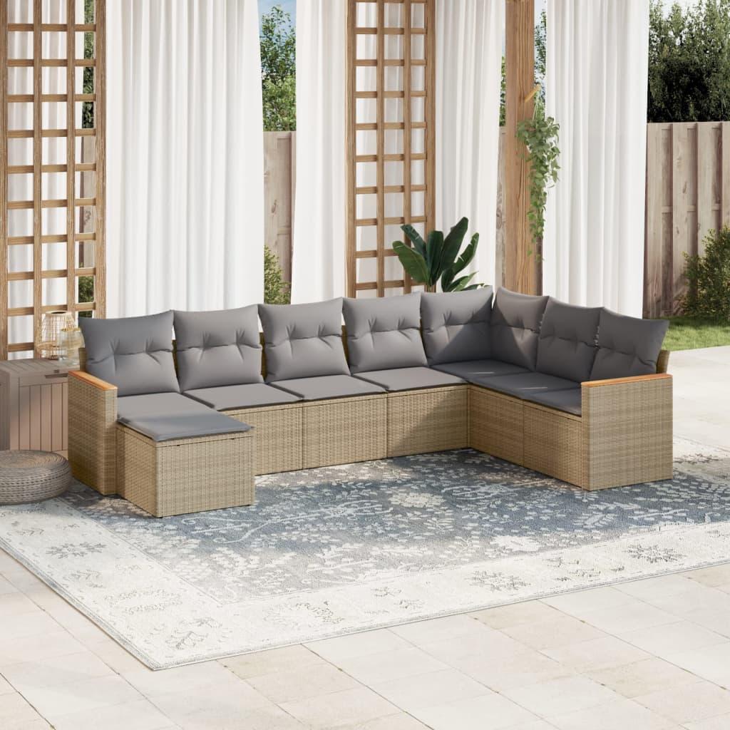 Sofasæt til haven i polyrattan - 8 dele med hynder, beige billede