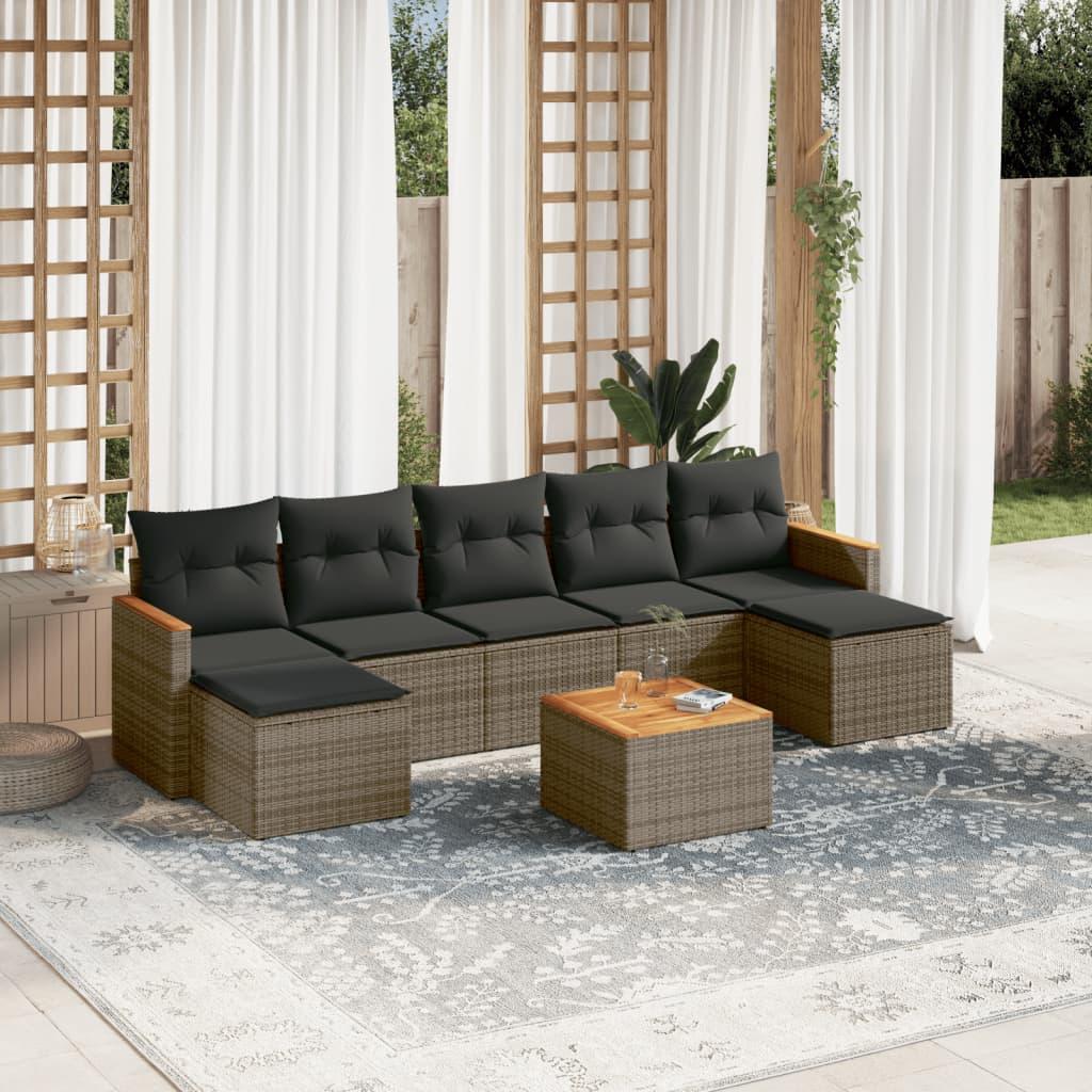 Sofasæt til haven - 8 dele med hynder i polyrattan, grå