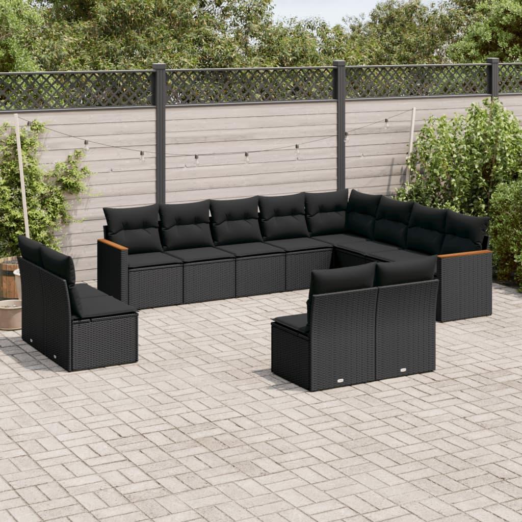 Sofasæt til haven i polyrattan - 12 dele med hynder, sort