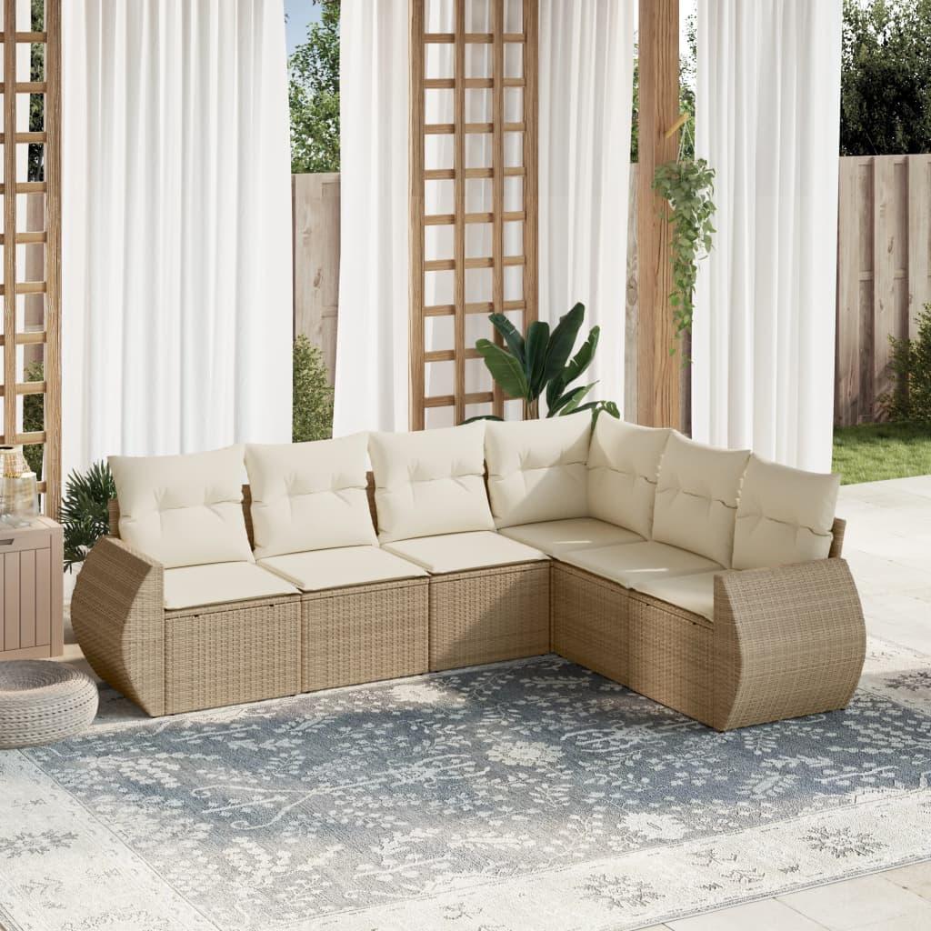 Sofasæt til haven 6 dele med hynder og opbevaring i polyrattan - beige