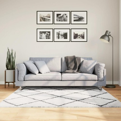 Shaggy gulvtæppe PAMPLONA 160x160 cm høj luv creme og sort