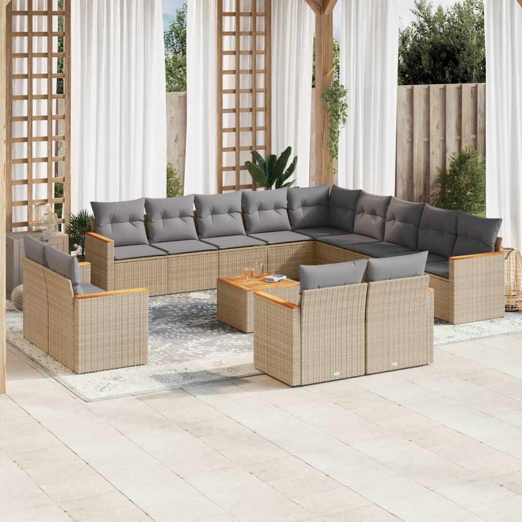Sofasæt Til Haven 14 Dele Med Hynder Polyrattan - beige og grå / Med bord
