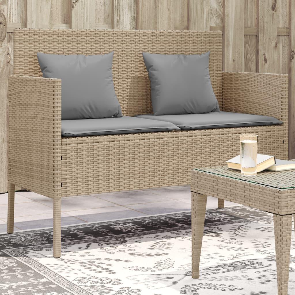 Havebænk Med Hynde Polyrattan Og Akacietræ - beige og grå