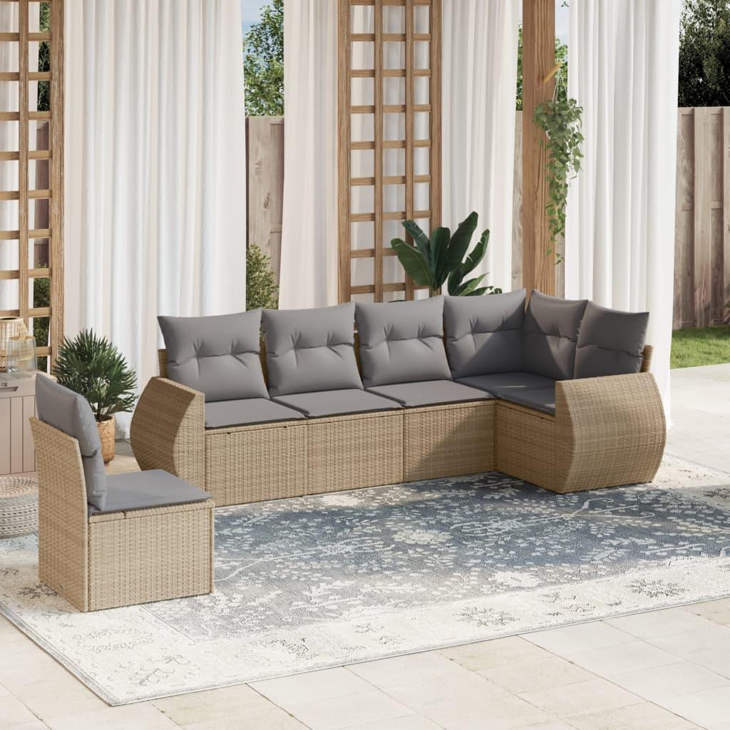 Sofasæt til haven i polyrattan, 6 dele med hynder - beige