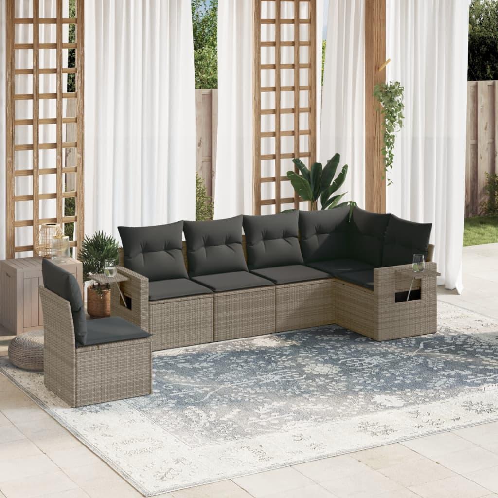 Sofasæt Til Haven 6 Dele Med Hynder Polyrattan - Grå / Uden bord