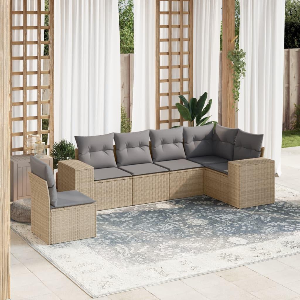 Sofasæt Til Haven 6 Dele Med Hynder Polyrattan - beige og grå / Uden bord