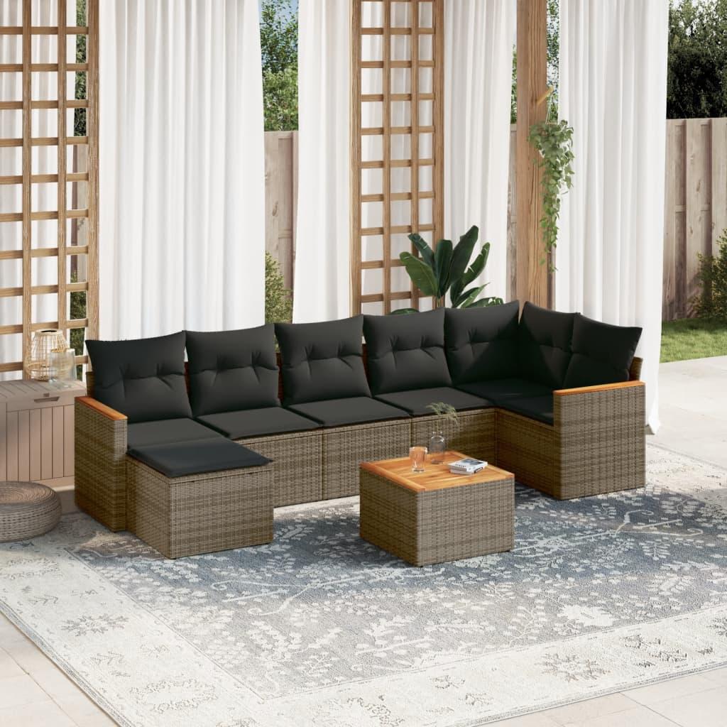 Sofasæt til haven i polyrattan - 8 dele med hynder, grå