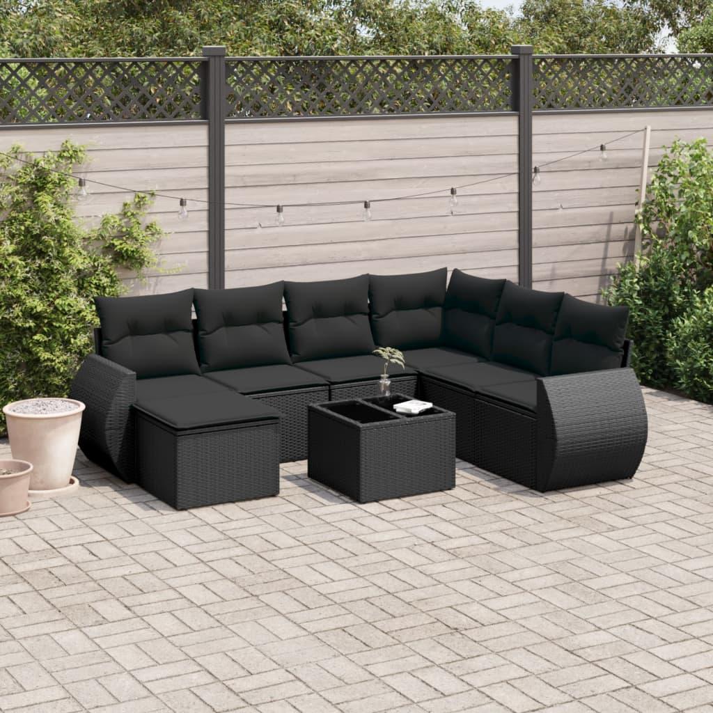 Sofasæt Til Haven 7 Dele Med Hynder Polyrattan Sort - Sort / Med bord