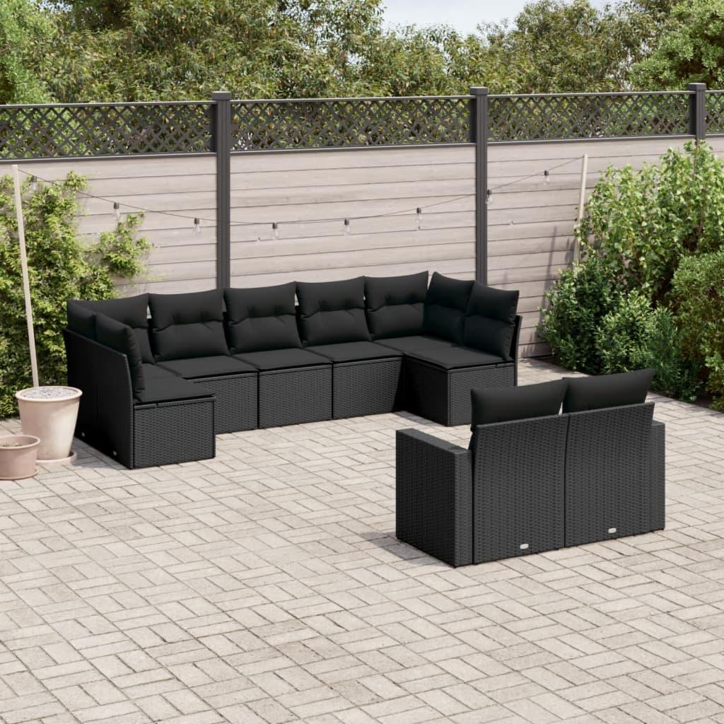 Sofasæt Til Haven 9 Dele Med Hynder Polyrattan - Sort / Uden bord
