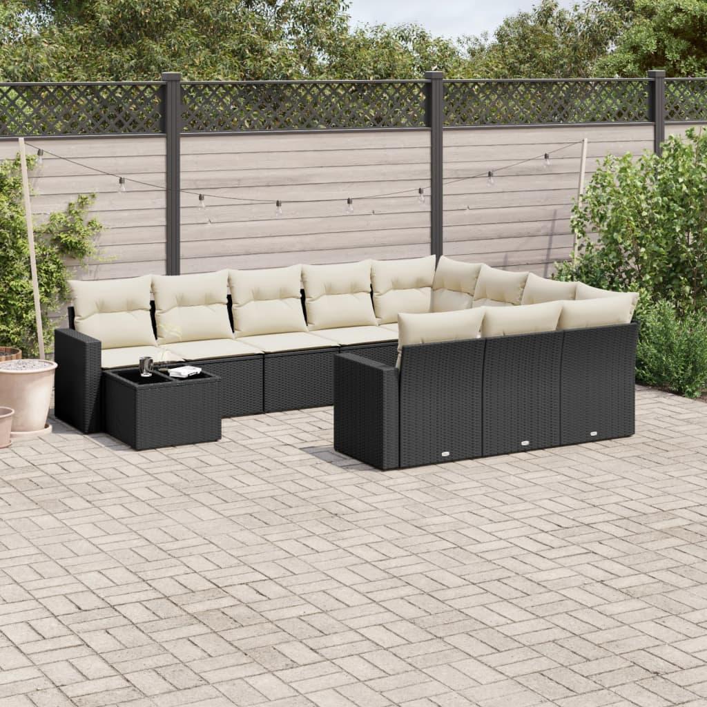 Sofasæt Til Haven 11 Dele Med Hynder Polyrattan - Sort og cremefarvet