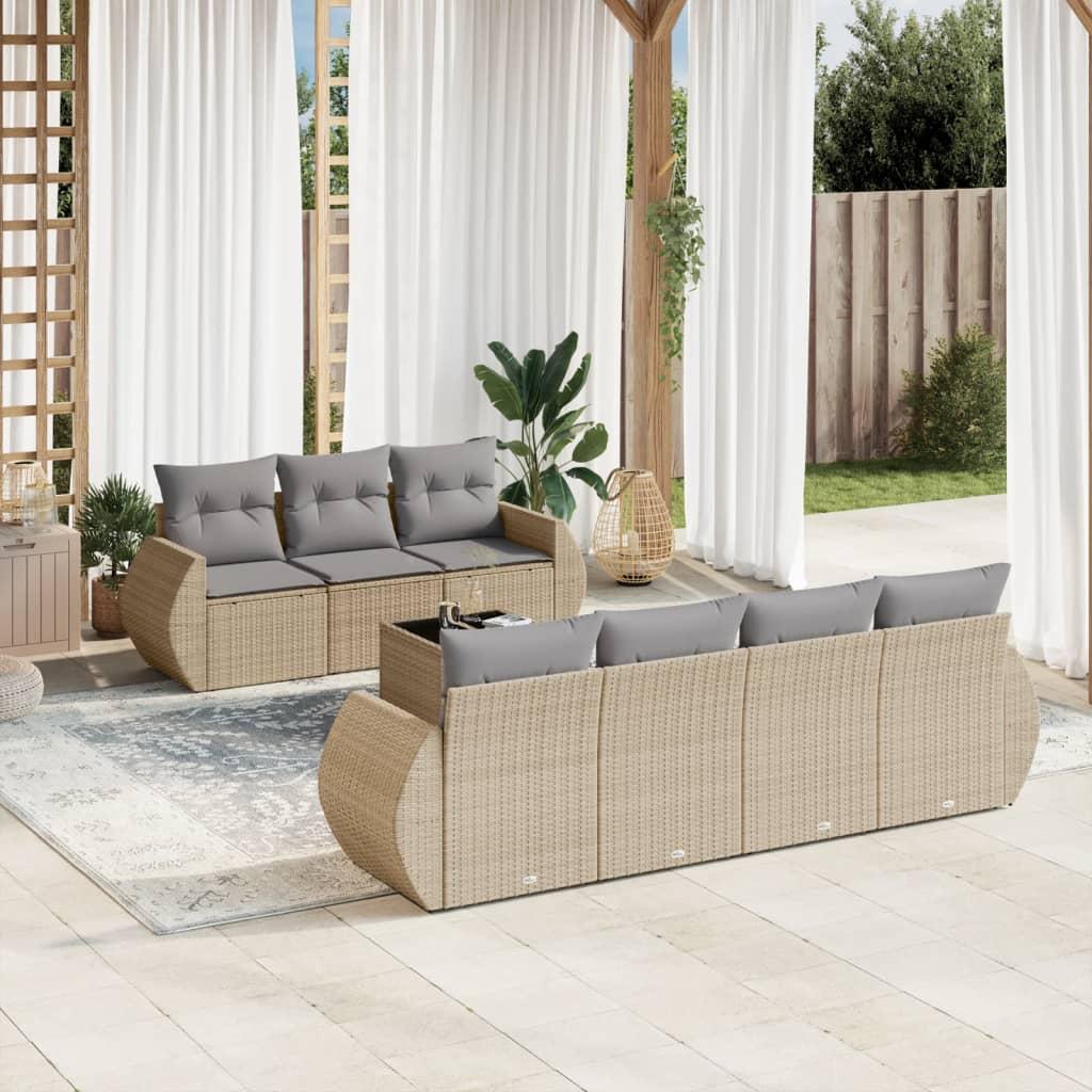 Sofasæt Til Haven 8 Dele Med Hynder Polyrattan - beige og grå