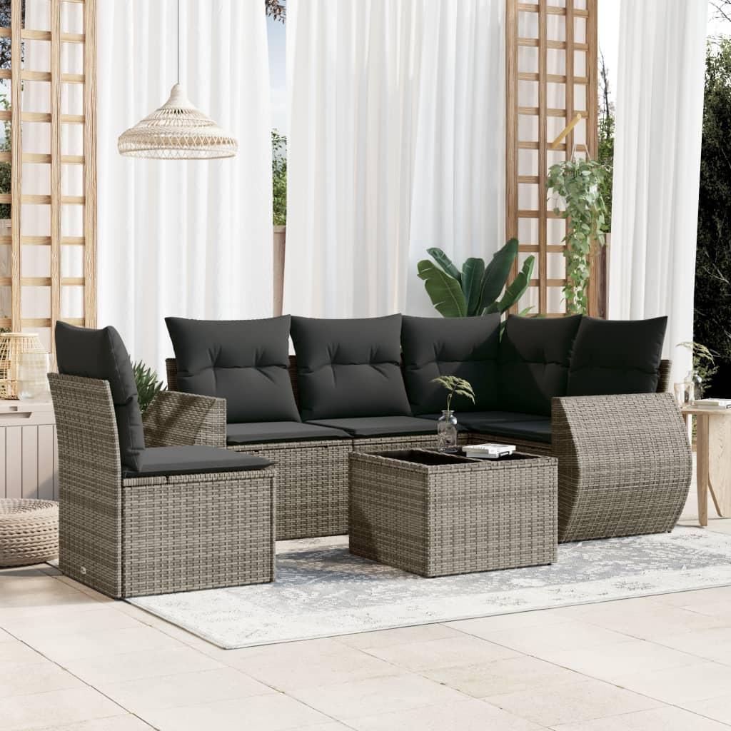 Sofasæt til haven - 6 dele med hynder og opbevaring i polyrattan, grå