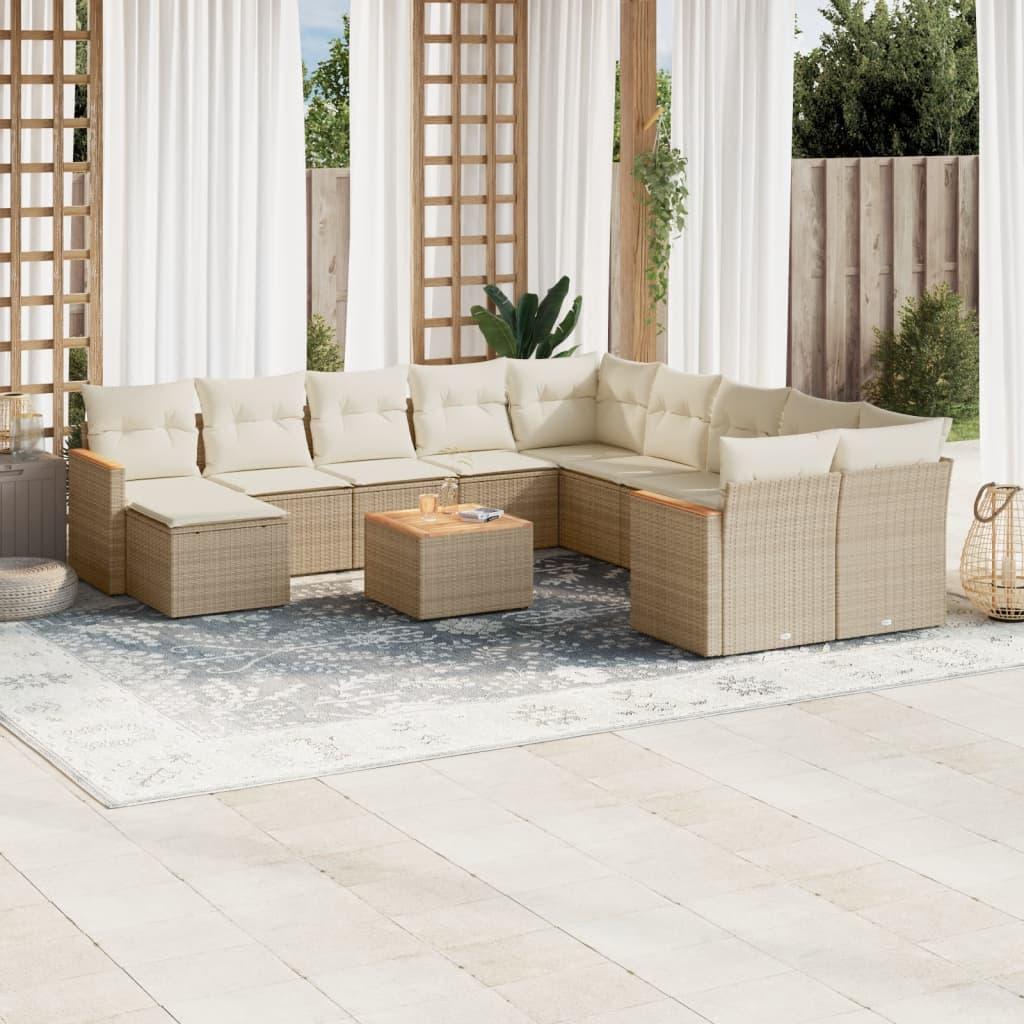 Sofasæt til haven - 12 dele i beige polyrattan med hynder og bord
