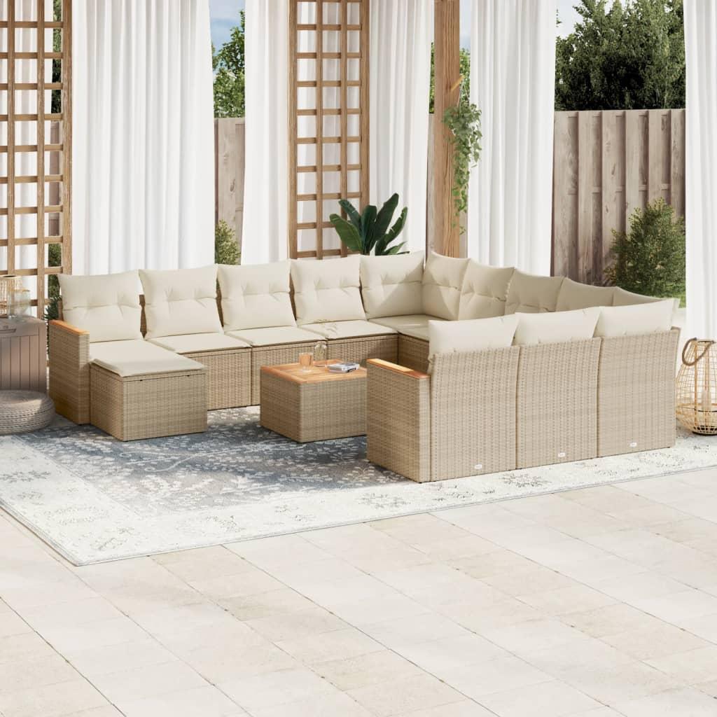 Sofasæt Til Haven 13 Dele Med Hynder Polyrattan Sort - beige og cremefarvet / Med bord