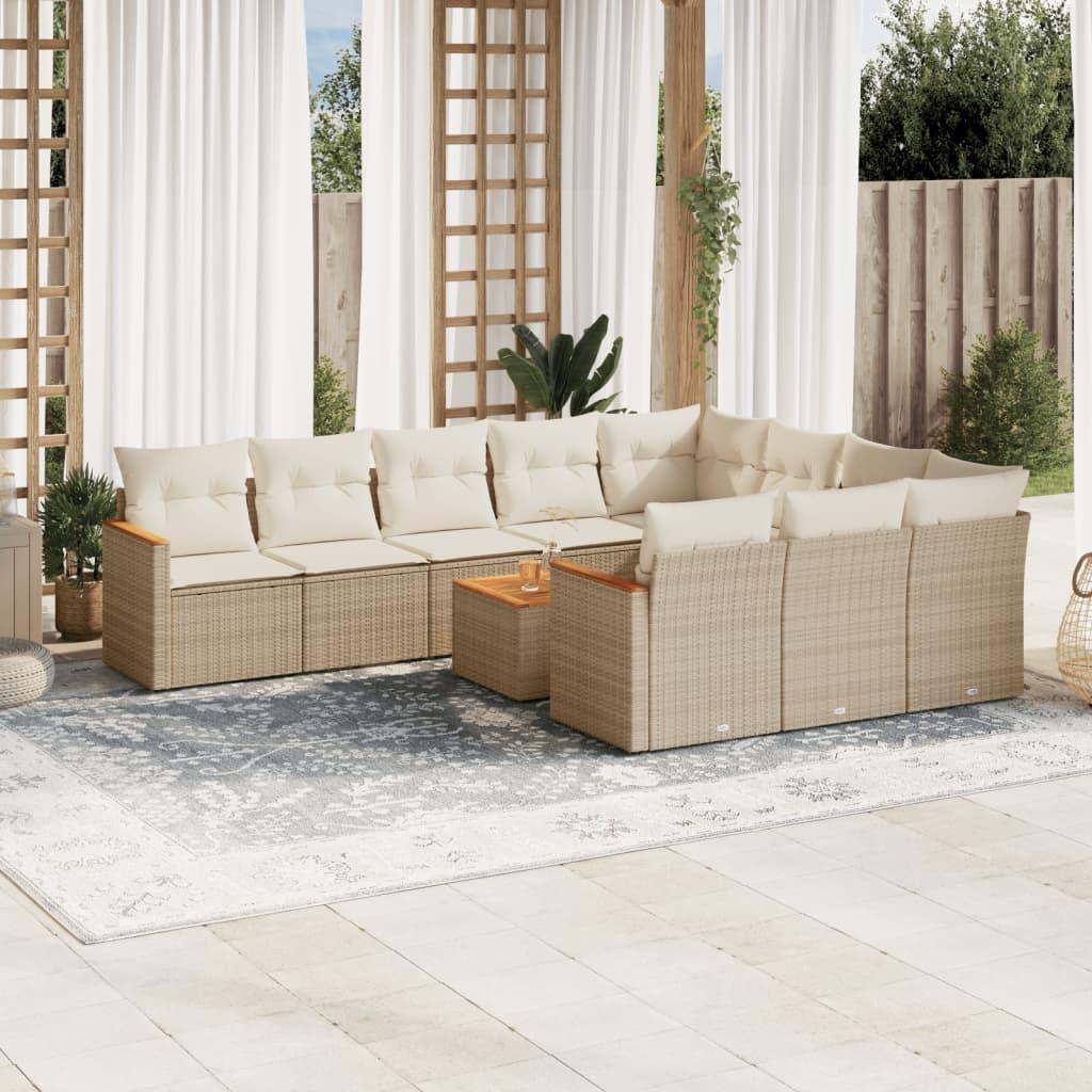 Sofasæt til haven i polyrattan, 11 dele med hynder - beige