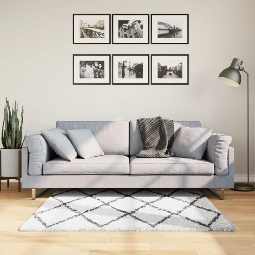 Shaggy gulvtæppe PAMPLONA 120x120 cm høj luv creme og sort