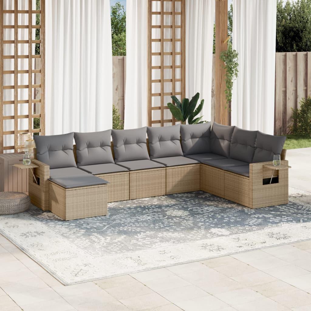 Havesofasæt i polyrattan, 8 dele med hynder - beige
