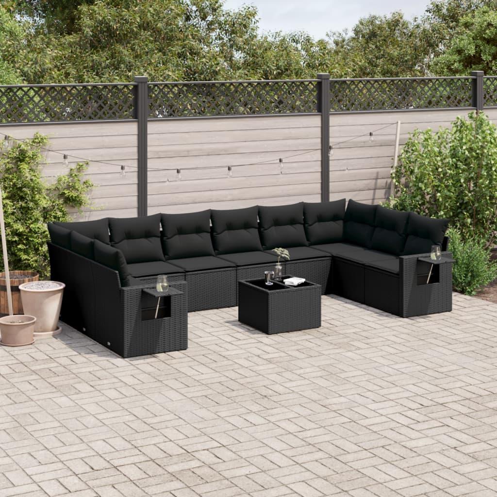 Sofasæt Til Haven 10 Dele Med Hynder Polyrattan - Sort / Med bord