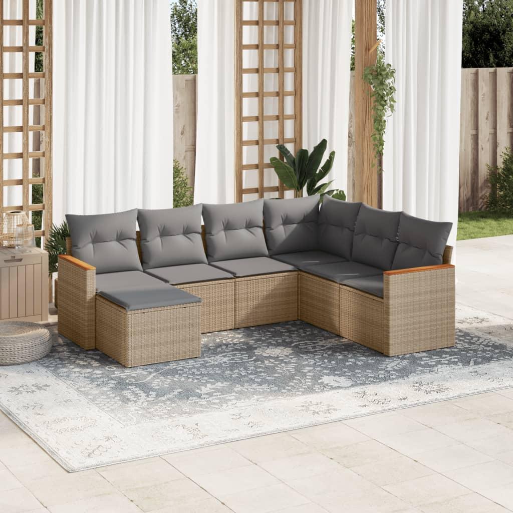 Sofasæt til haven - 7 dele med hynder i polyrattan, beige