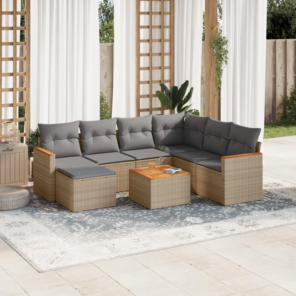 Sofasæt til haven i polyrattan - 8 dele med hynder, beige billede