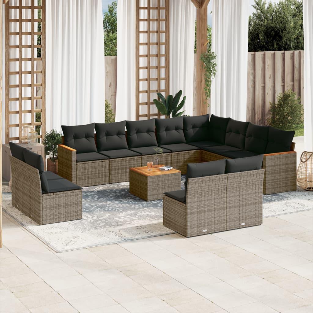 Sofasæt Til Haven 12 Dele Med Hynder Polyrattan Beige - Grå / Med bord
