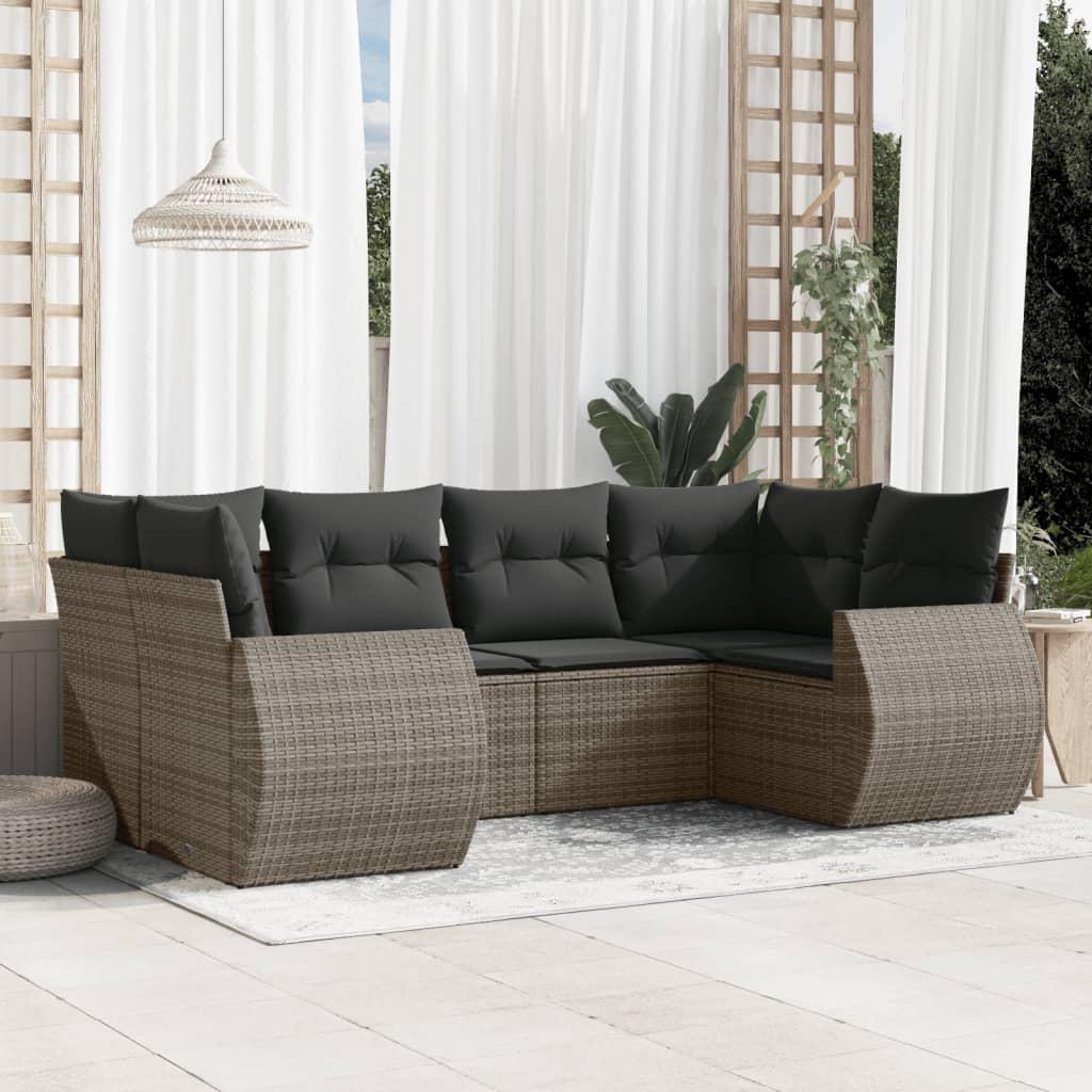 Sofasæt Til Haven 6 Dele Med Hynder Polyrattan Sort - Grå