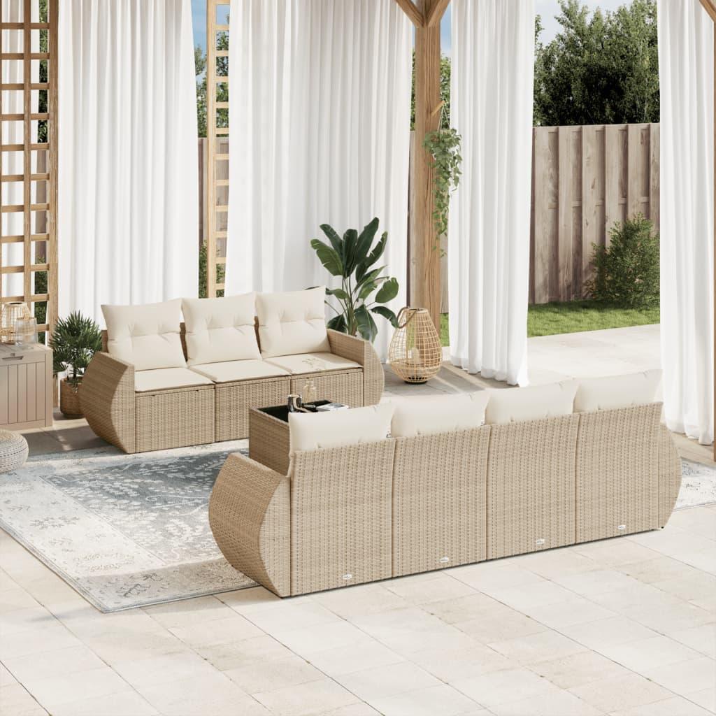 Sofasæt til haven - 8 dele i polyrattan, beige, med hynder og opbevaring