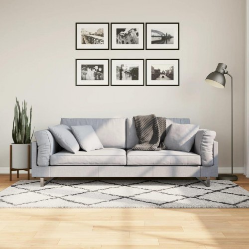 Shaggy gulvtæppe PAMPLONA - 100×200 cm, høj luv, creme/sort