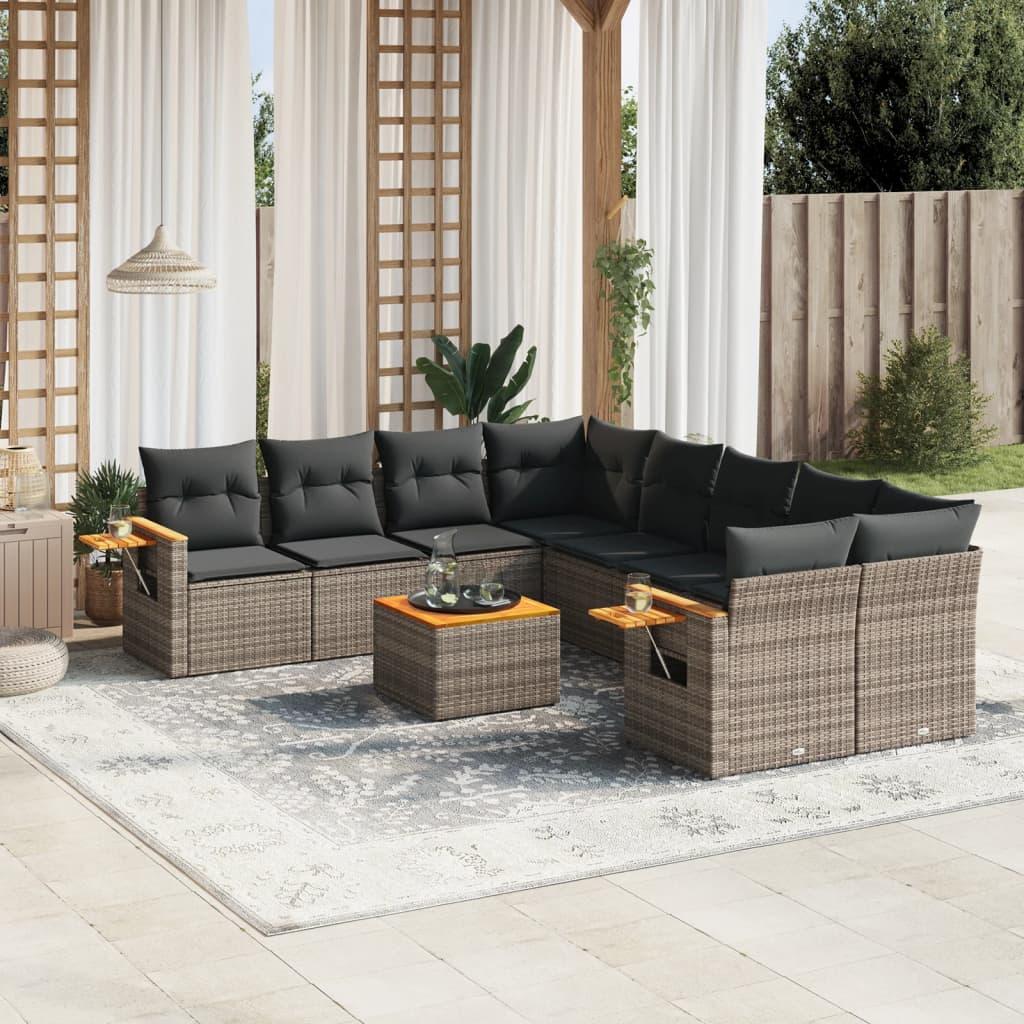 Sofasæt til haven - 9 dele med hynder i grå polyrattan