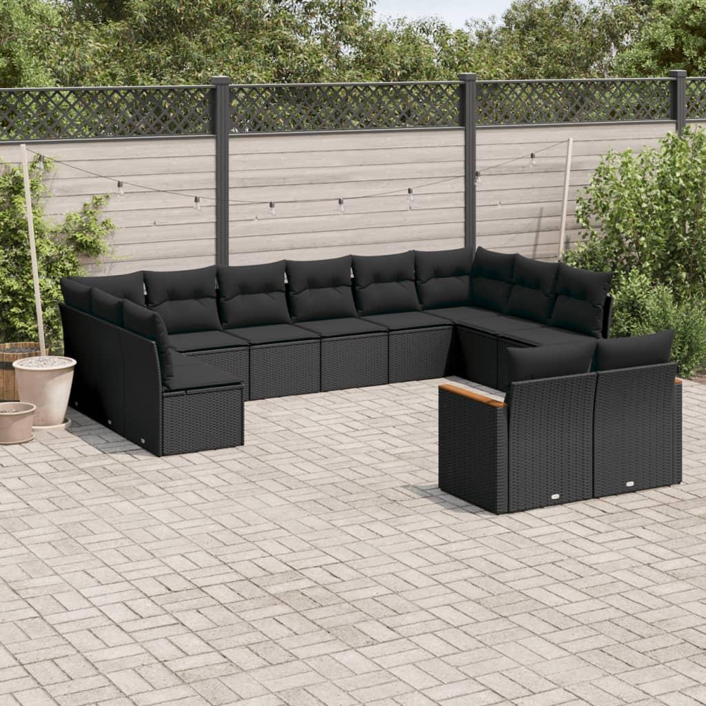 Sofasæt til haven i polyrattan - 12 dele med hynder, sort
