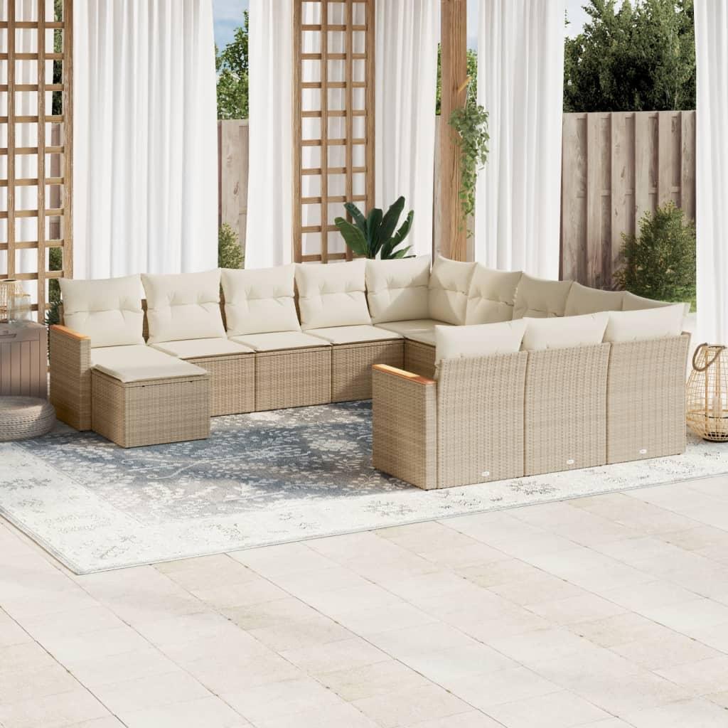 Sofasæt til haven i polyrattan - 12 dele med hynder, beige