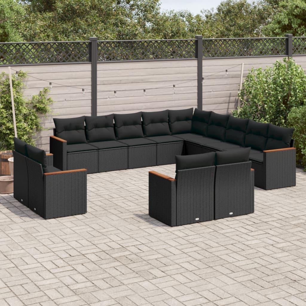Sofasæt Til Haven 14 Dele Med Hynder Polyrattan - Sort / Uden bord