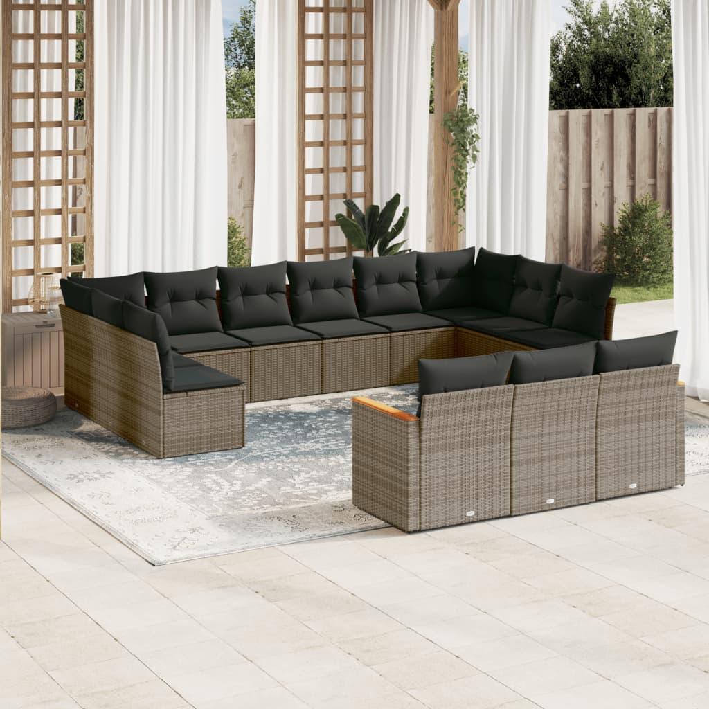 Sofasæt Til Haven 13 Dele Med Hynder Polyrattan Sort - Grå / Uden bord