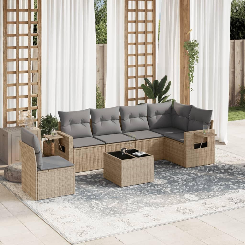 Sofasæt Til Haven 6 Dele Med Hynder Polyrattan Beige - beige og grå / Med bord