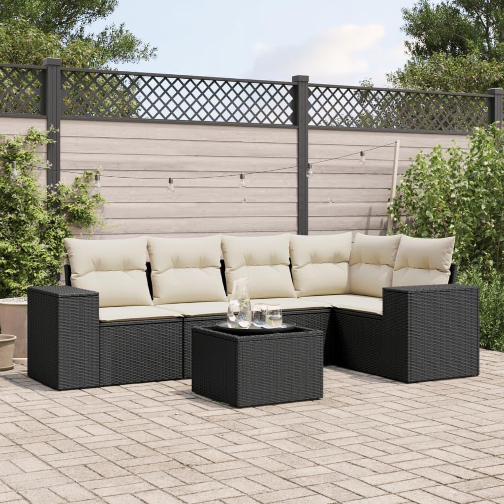 Sofasæt Til Haven 6 Dele Med Hynder Polyrattan - Sort og cremefarvet / Med bord