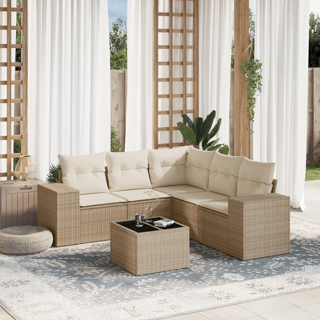 Sofasæt til haven 6 dele med hynder i polyrattan beige