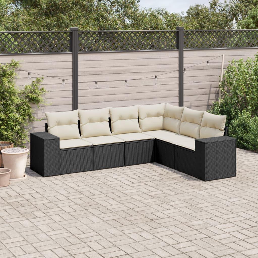 Sofasæt Til Haven 6 Dele Med Hynder Polyrattan - Sort og cremefarvet / Uden bord