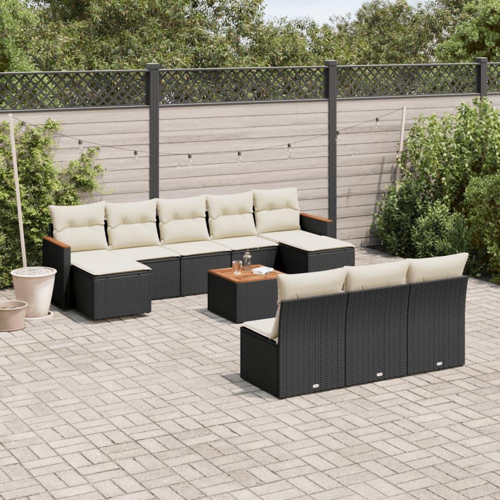 Sofasæt til haven - 11 dele med hynder i polyrattan, sort