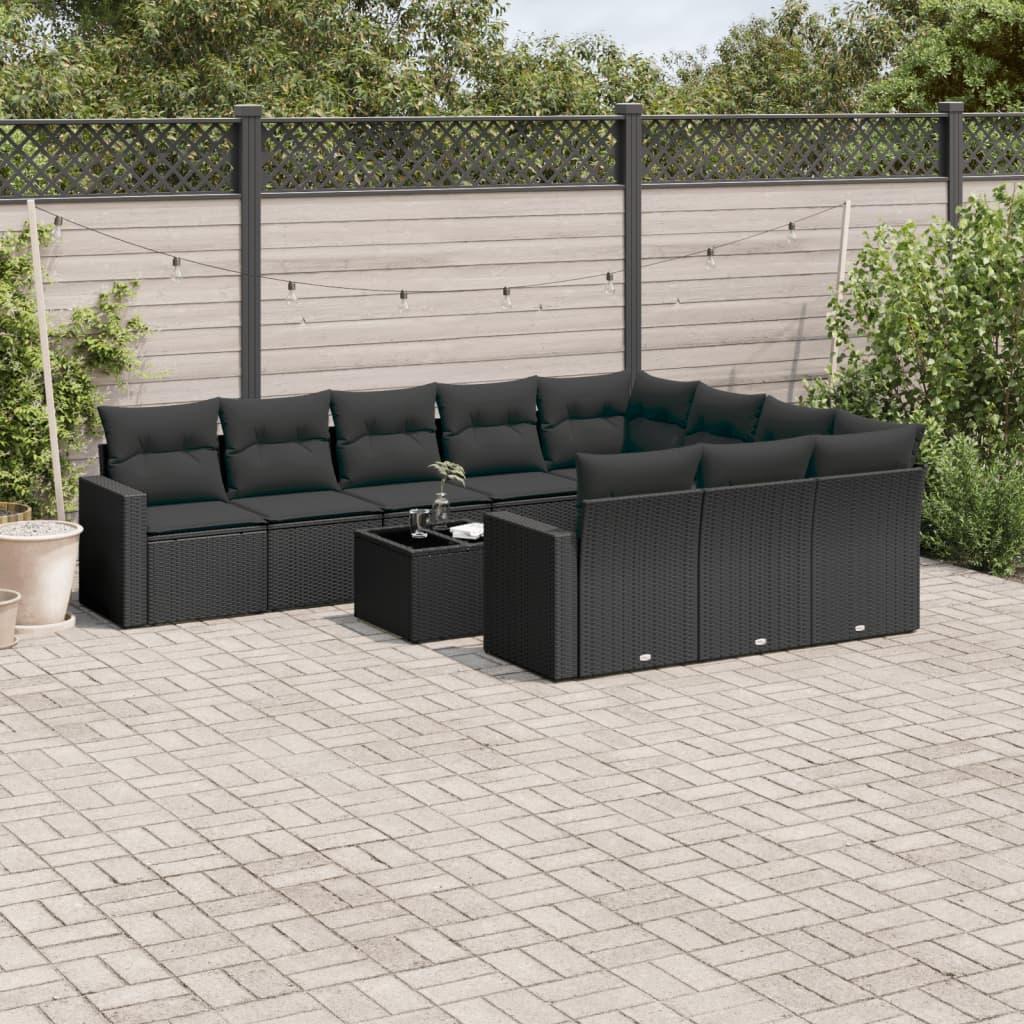Sofasæt Til Haven 10 Dele Med Hynder Polyrattan Sort - Sort / Med bord