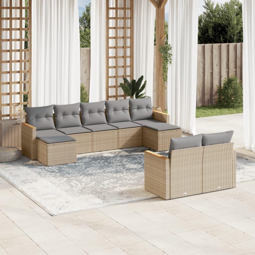 Sofasæt Til Haven 10 Dele Med Hynder Polyrattan - beige og grå / Uden bord