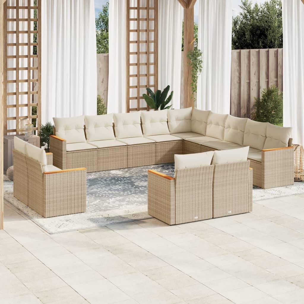 Sofasæt Til Haven 14 Dele Med Hynder Polyrattan - beige og cremefarvet / Uden bord