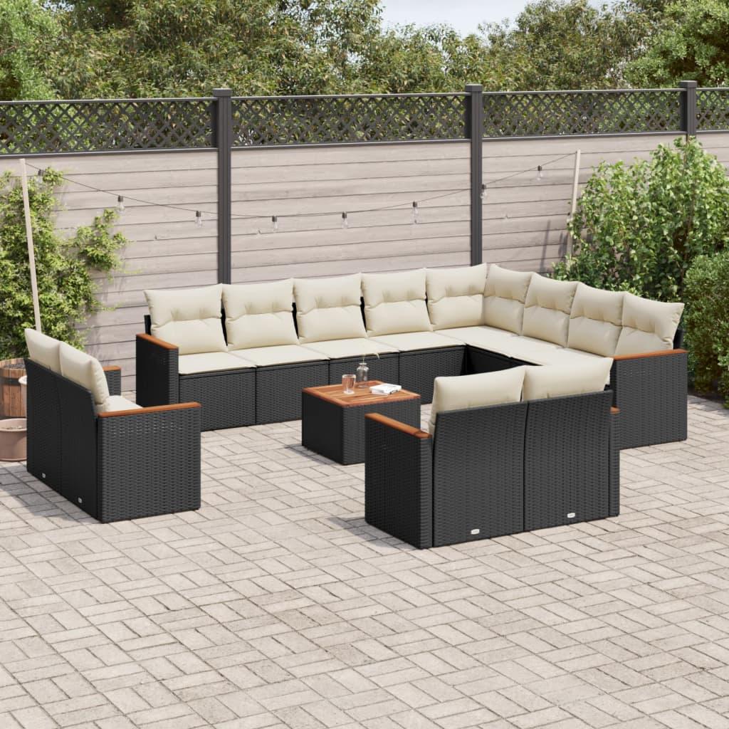 Sofasæt Til Haven 13 Dele Med Hynder Polyrattan - Sort og cremefarvet / Med bord
