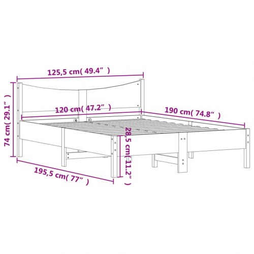 Sengeramme uden madras 120 x 190 cm i massivt fyrretræ
